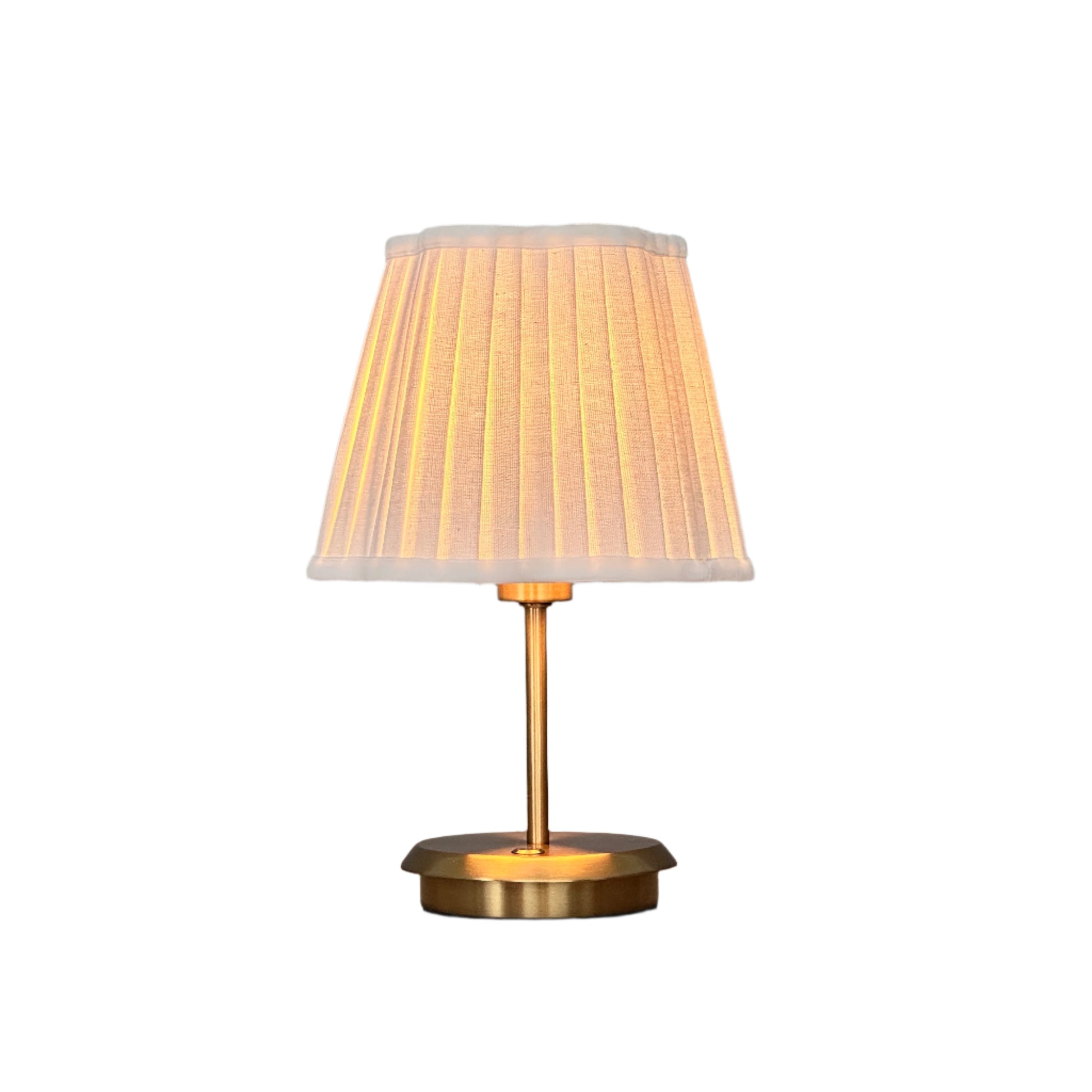 Neutral room with side table, brass lamp, and botanical accent.